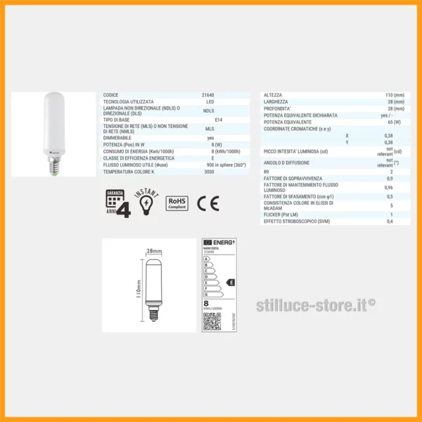 lampadina-led-e14-tubolare-8w-dimmerabile-stilluce-store-bergamo