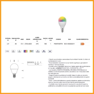 Lampadina LED E14 Sfera Smart RGB +Tunable White - immagine 2