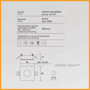 ISYLUCE-FARETTO INCASSO-QUADRATO-COD-710-GU10-STILLUCE-STORE-BERGAMO_DIM