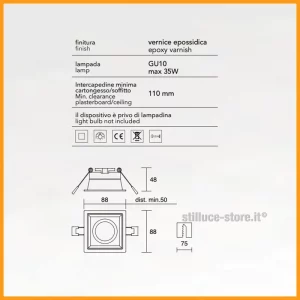 ISYLUCE-SIMPLIE-FARETTO INCASSO-QUADRATO-COD-711-GU10-STILLUCE-STORE-BERGAMO_DIM