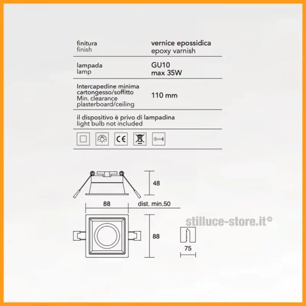 ISYLUCE-SIMPLIE-FARETTO INCASSO-QUADRATO-COD-711-GU10-STILLUCE-STORE-BERGAMO_DIM