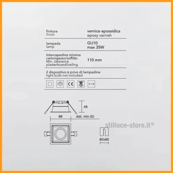 ISYLUCE-SIMPLIE-FARETTO INCASSO-QUADRATO-COD-716-GU10-STILLUCE-STORE-BERGAMO_DIM
