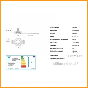 Isyluce Gypsos Faretto Incasso Gesso GU10 220V Cod. 802 - immagine 2