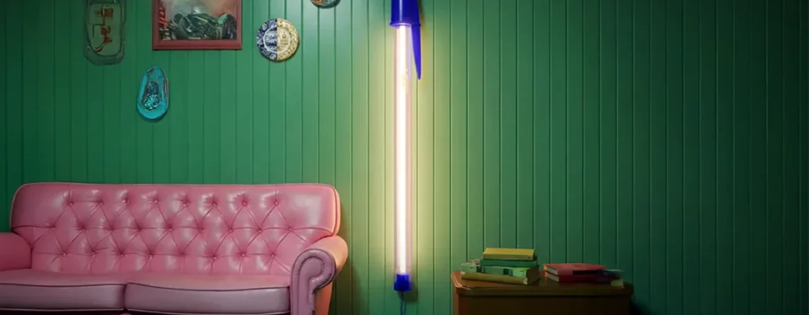 Lampada Seletti x BIC firmata Mario Paroli, ispirata alla penna BIC Cristal, proposta da Stilluce Store Bergamo
