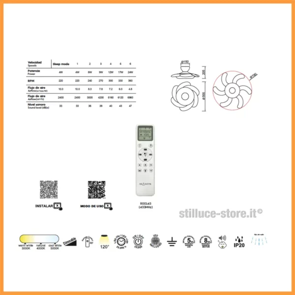 mantra-flower-ventilatore-funzioni-stilluce-store-bergamo